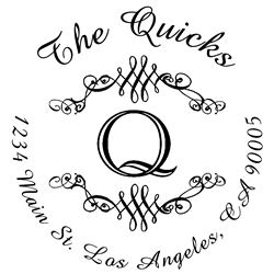 Round Flourish Border Letter Q Monogram Stamp Sample